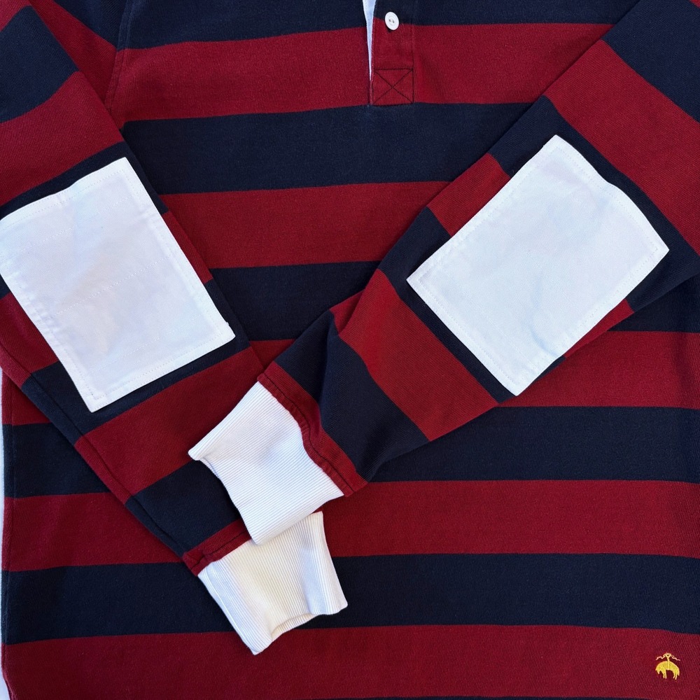 Brooks Brothers Rugby Shirt XL Red Navy Stripe Heavyweight Cotton Long Sleeve - Picture 4 of 5